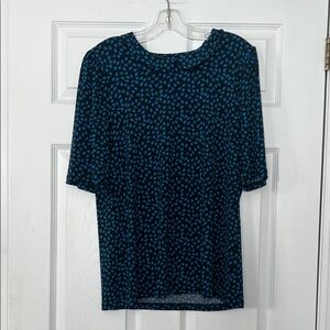 Chic Blue Leaf Pattern Blouse